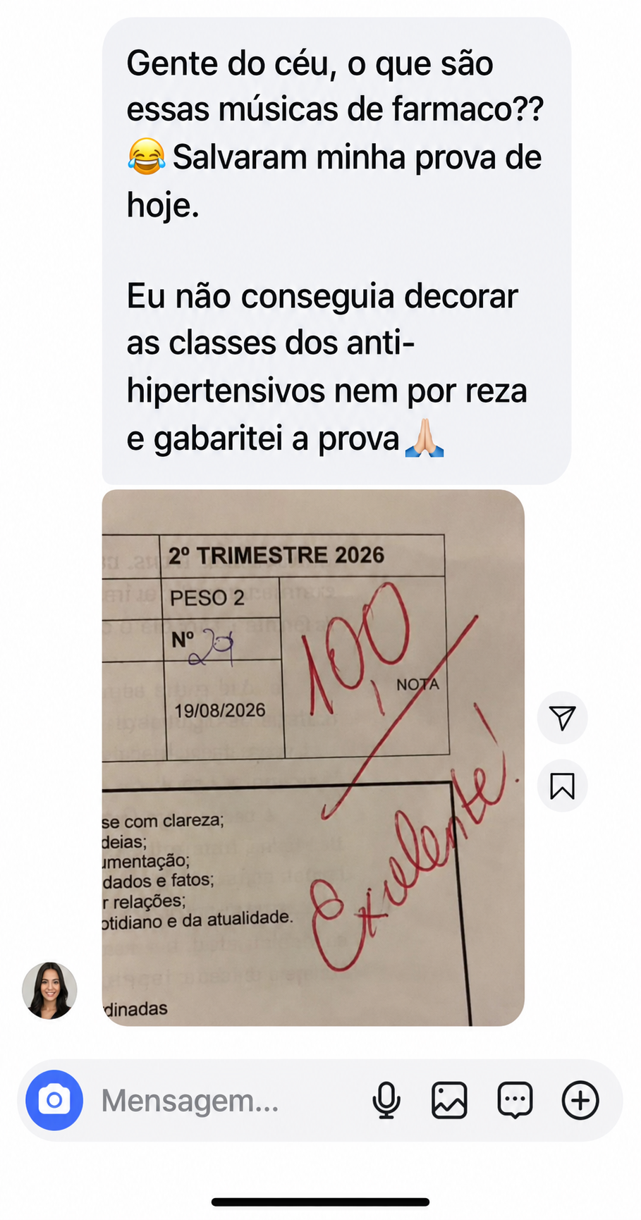 Depoimento de aluna 1